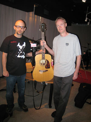 John Schaefer and Moby with the guitar Moby left behind