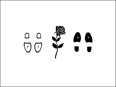 image of footsteps and rose in between.  (feet not facing each-other!)